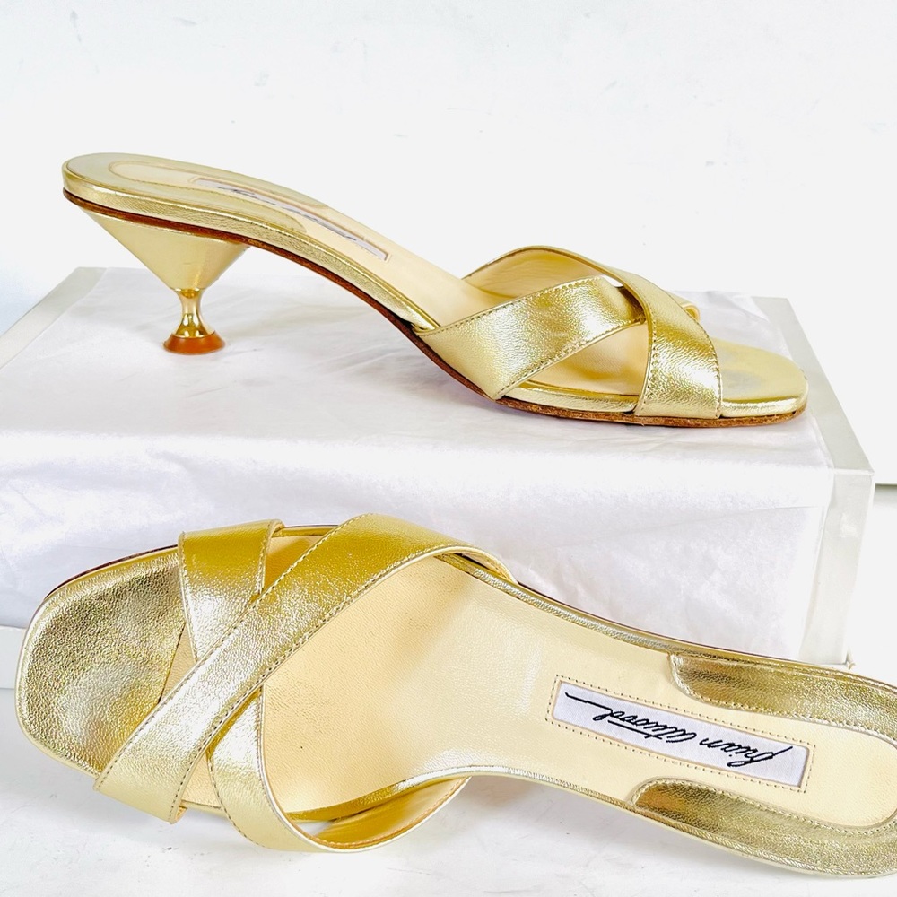Brian Atwood gold kitten heel sandals 38